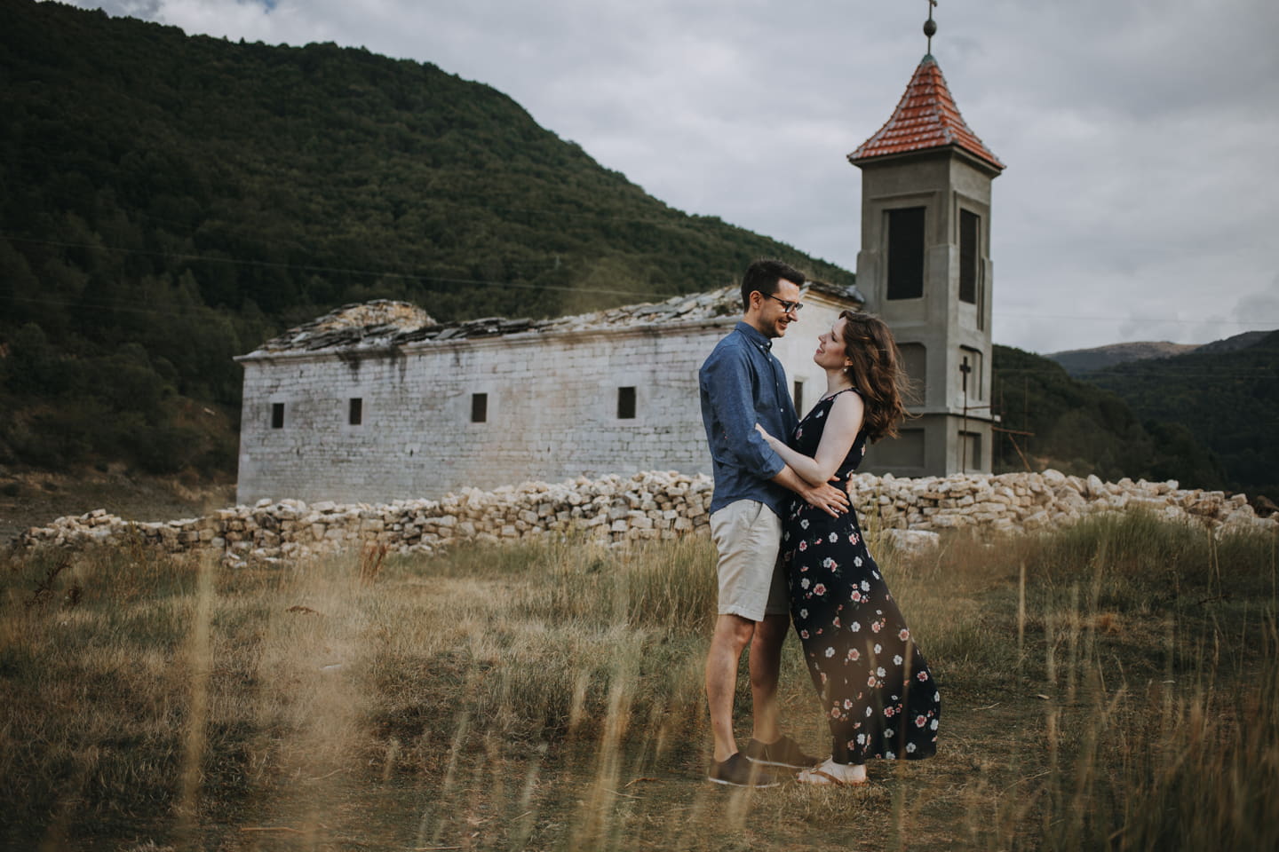 wedding couple posing near Mavrovo, North Macedonia
